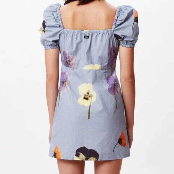 Obey Mini Dress "Redux" Denim Blue/Floral - Picture 2 of 6